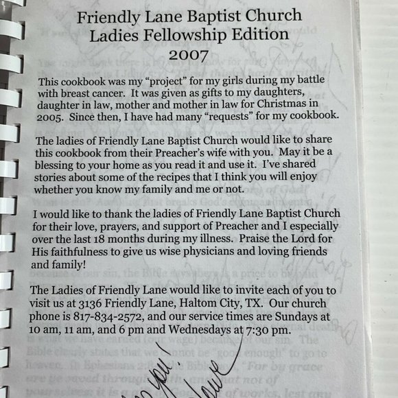 Favorite Family Recipes Friendly Lane Baptist Church Cookbook Terri Howe Spiral - Picture 2 of 8